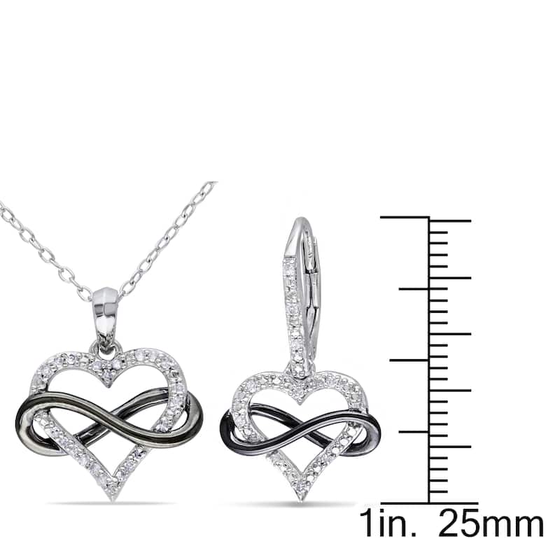 Miadora Sterling Silver 1/5ct TDW Diamond Heart Infinity Necklace and Earrings Set - Silver/Black