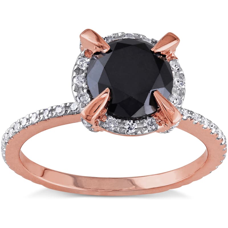 Miadora 10k Rose Gold 2ct TDW Black and White Diamond Halo Engagement Ring - 4.5