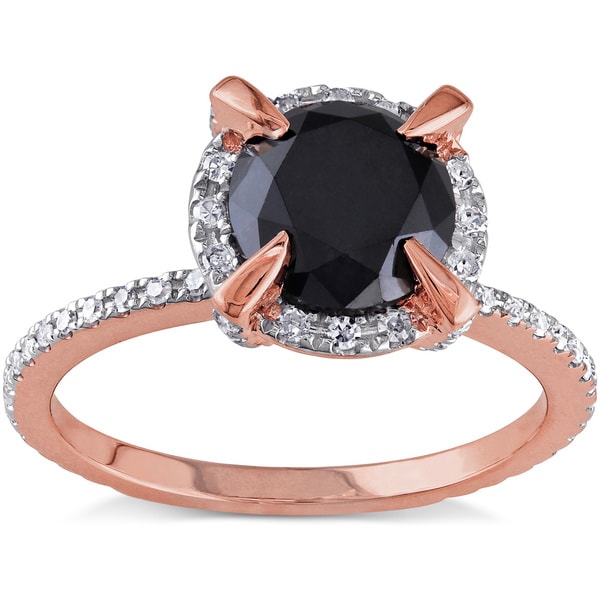 Miadora 10k Rose Gold 2ct TDW Black and White Diamond Halo Engagement Ring