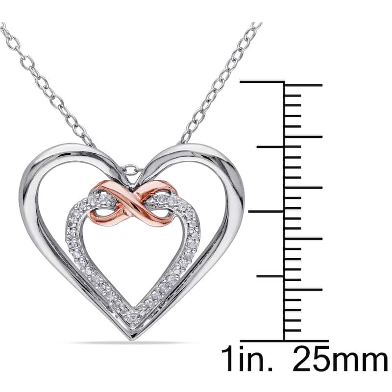 Miadora Sterling Silver 1/10ct TDW Diamond Double Heart Infinity Necklace