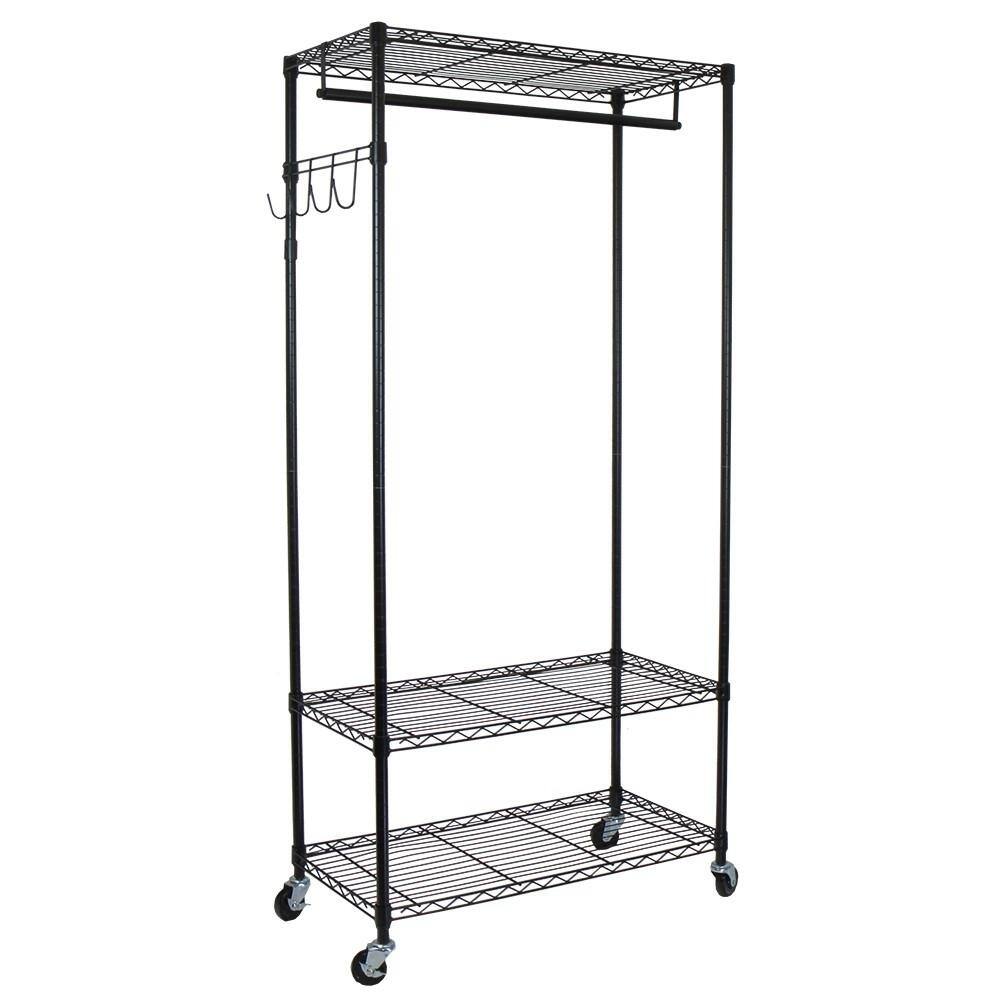 Oceanstar Black Garment Rack with Adjustable Shelves and Hooks