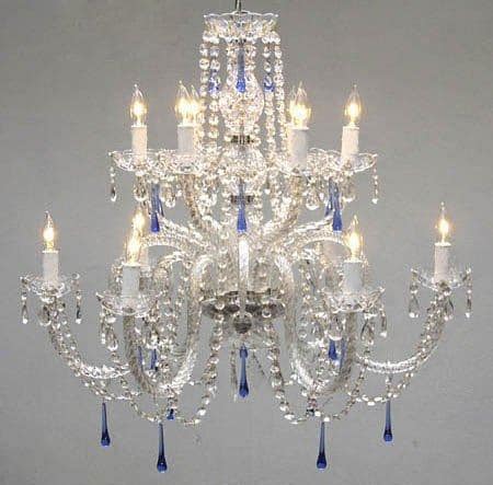Authentic All Crystal Chandelier With Blue Crystals
