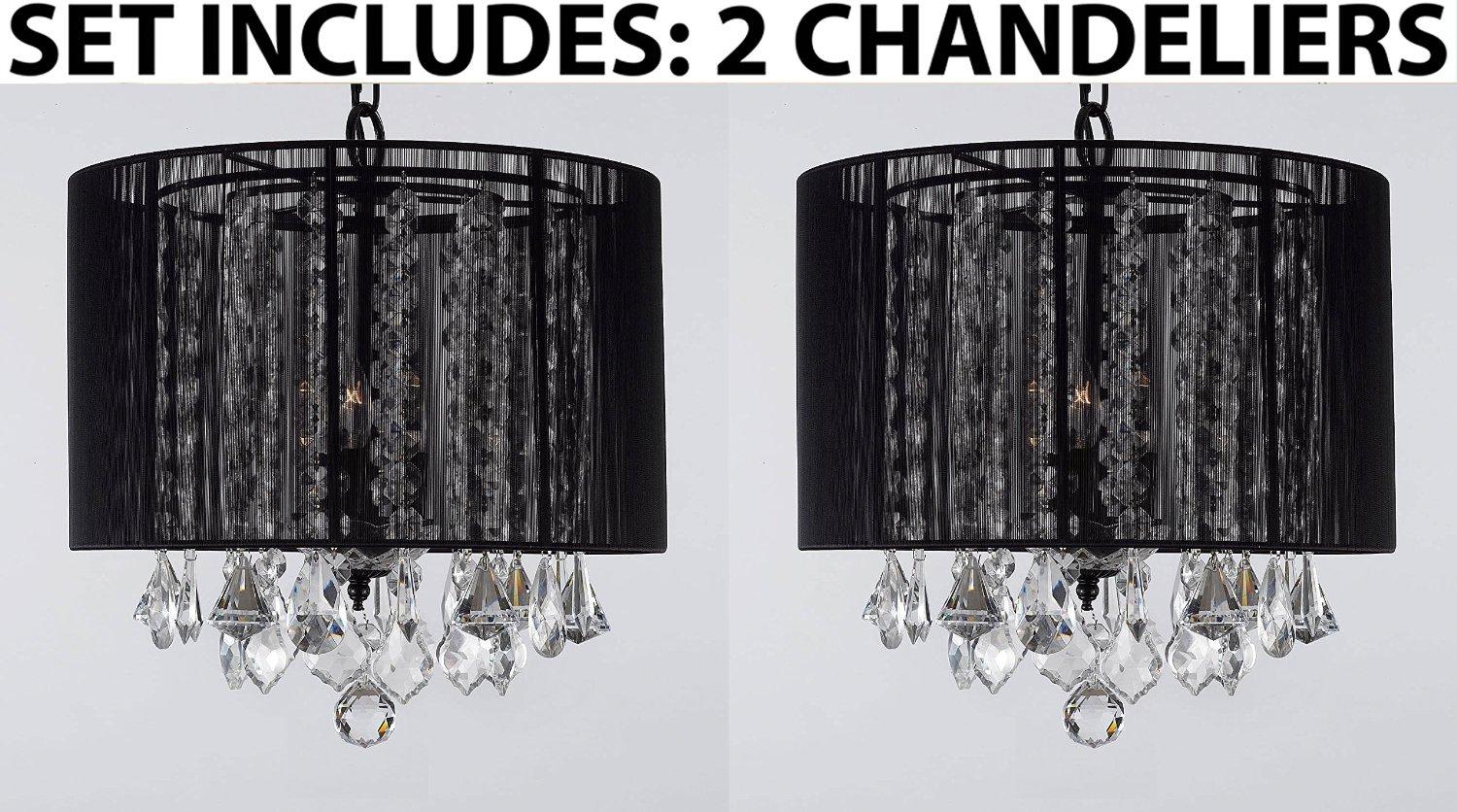 *Set Of 2* Crystal Chandelier Lighting With Large Black Shade H15 x W15
