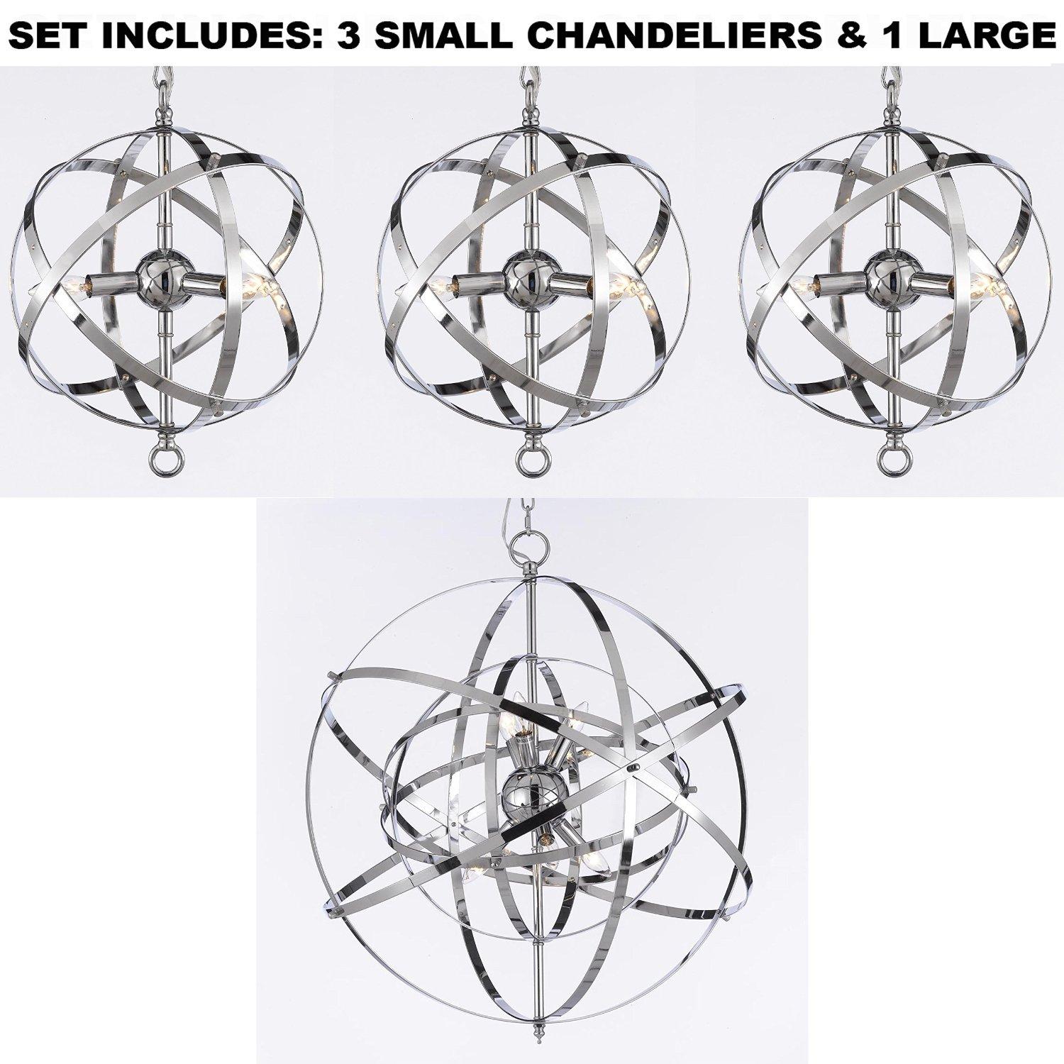 *Set Of 3* Over & With One Large Over Kitchen Table Wrought Chrome Orb Chandelier Lighting - Chandeliers For Bedrooms by Overstock.com