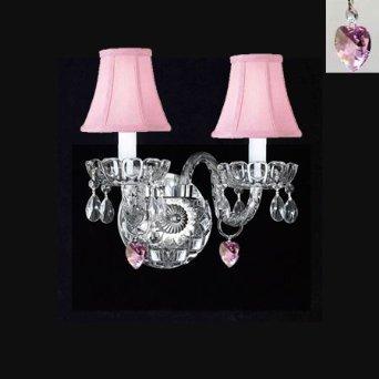 Venetian Style Crystal Wall Sconce Lighting With Pink*Hearts*& Pink Shades