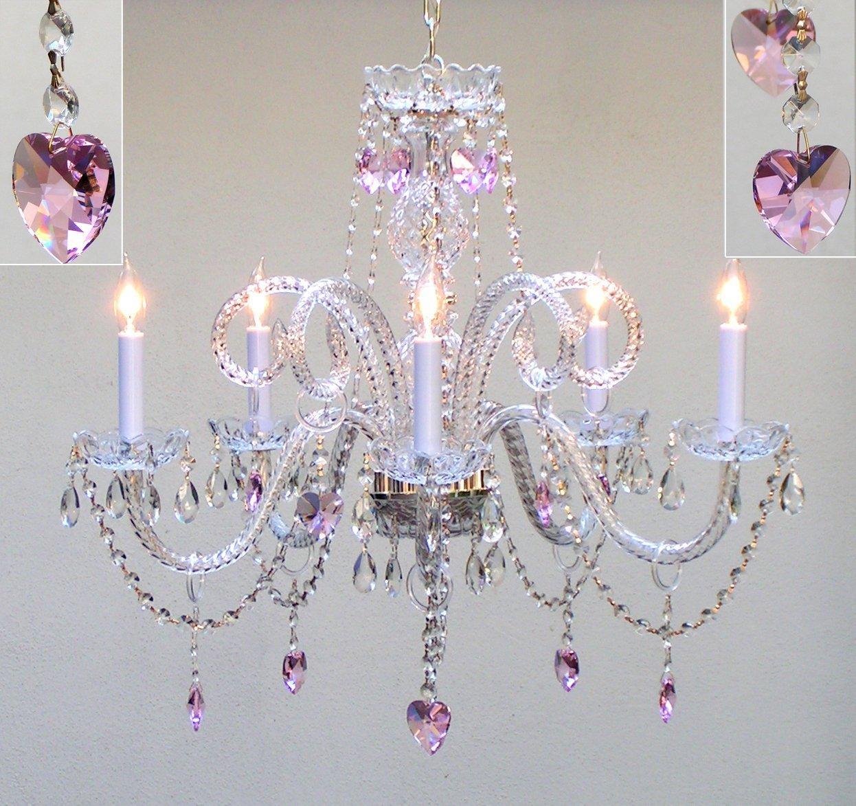 Swag Plug In Chandelier Lighting With Pink Crystal Hearts H25 X Thumbnail Swag Plug In Chandelier Lighting With Pink Crystal Hearts H25 X W24