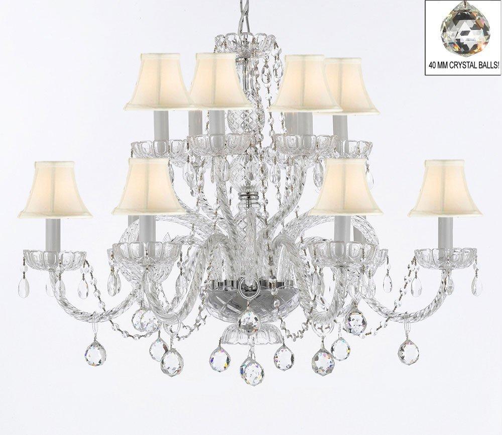 Venetian Style Empress All Crystal Chandelier Lighting With Crystal Balls & White Shades