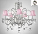 Crystal Chandelier With Pink Shades & Crystal Balls