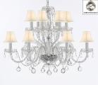 Venetian Style Empress All Crystal Chandelier Lighting With Crystal Balls & White Shades