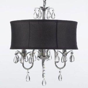Modern Contemporary Black Drum Shade & Crystal Ceiling Chandelier Lighting Pendant With Swag Plug In Lighting Kit - Chandeliers For Bedrooms by Overstock.com