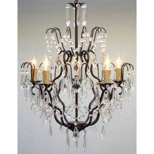 Swag Plug In Wrought Iron Crystal Chandelier Lighting H27 x W21