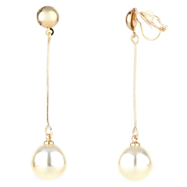 Goldtone Faux White Pearl Drop Clip On Earrings Free Shipping Goldtone Faux White Pearl Drop Clip On Earrings