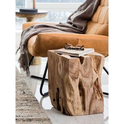 Aurelle Home Natural Solid Teak Stump Wood Accent Table
