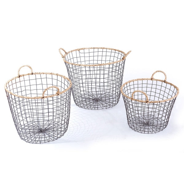 Shop Adeco Multi-purpose Round Iron Wired Baskets (Set of 3) - On Sale ...