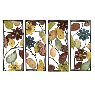 Distressed Metal Wild Flowers Framed Art Plaques (Set of 4)