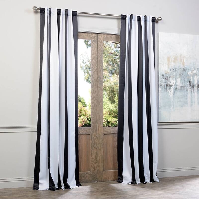 Awning Black & Fog White 63" Room Darkening Curtain Pair (2 Panels) - 50 x 63