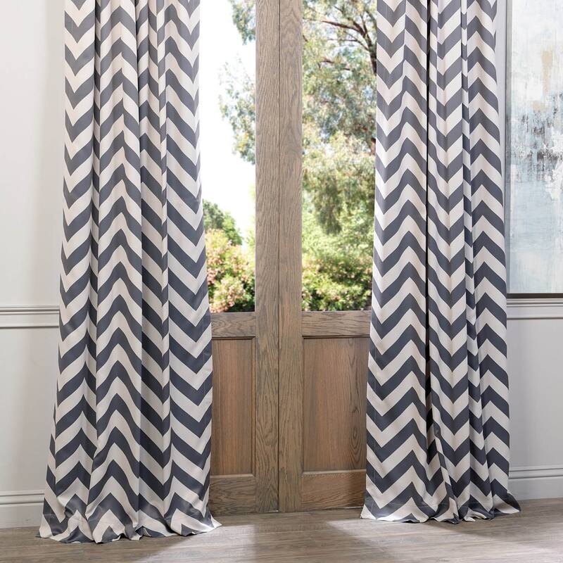 Awning Black & Fog White 63" Room Darkening Curtain Pair (2 Panels) - 50 x 63