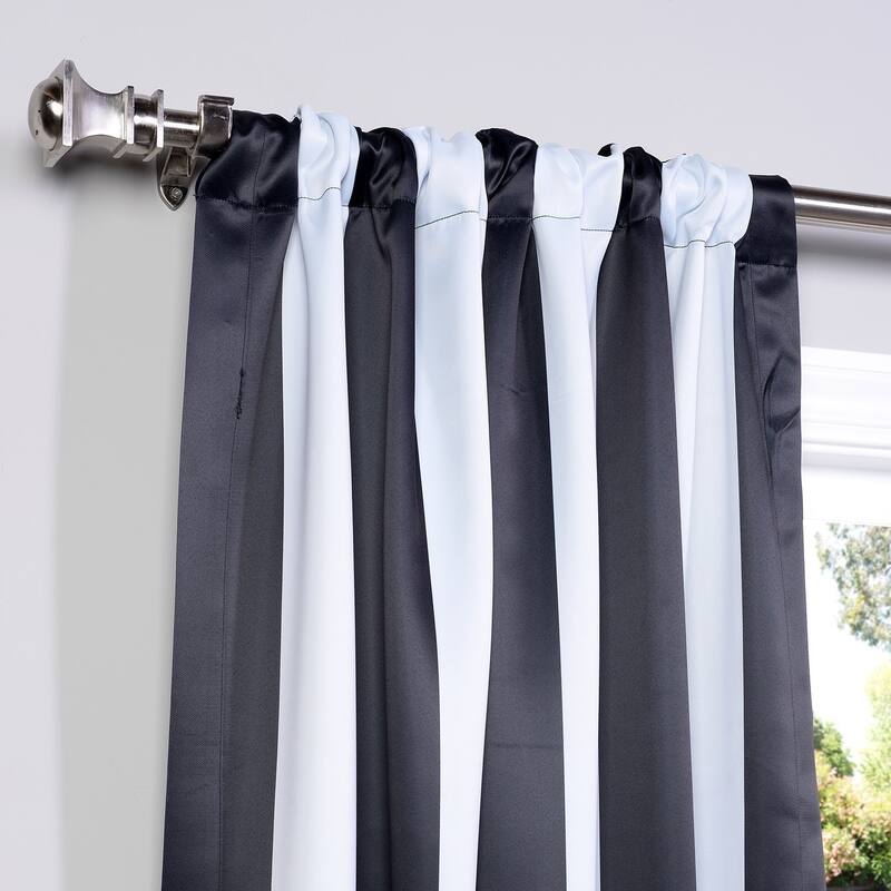 Awning Black & Fog White 63" Room Darkening Curtain Pair (2 Panels) - 50 x 63
