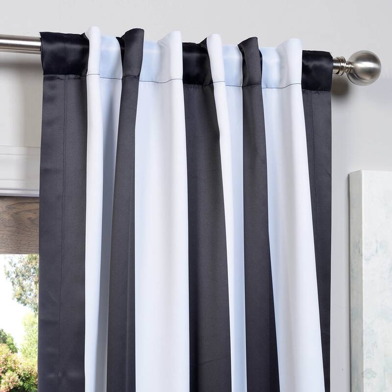 Awning Black & Fog White 63" Room Darkening Curtain Pair (2 Panels) - 50 x 63