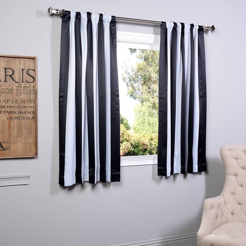 Awning Black & Fog White 63" Room Darkening Curtain Pair (2 Panels) - 50 x 63