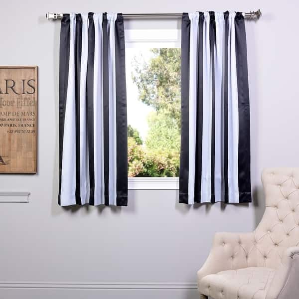 slide 2 of 16, Awning Black & Fog White 63" Room Darkening Curtain Pair (2 Panels) - 50 x 63 50 x 63 - Awning Black & Fog White