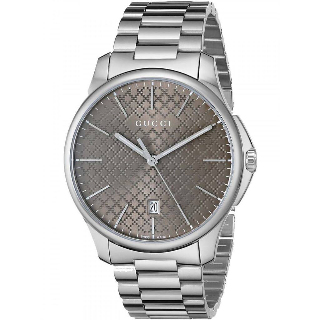Gucci Men's YA126317 Quartz G-Timeless Brown Dial Stainless Steel Watch - Silver