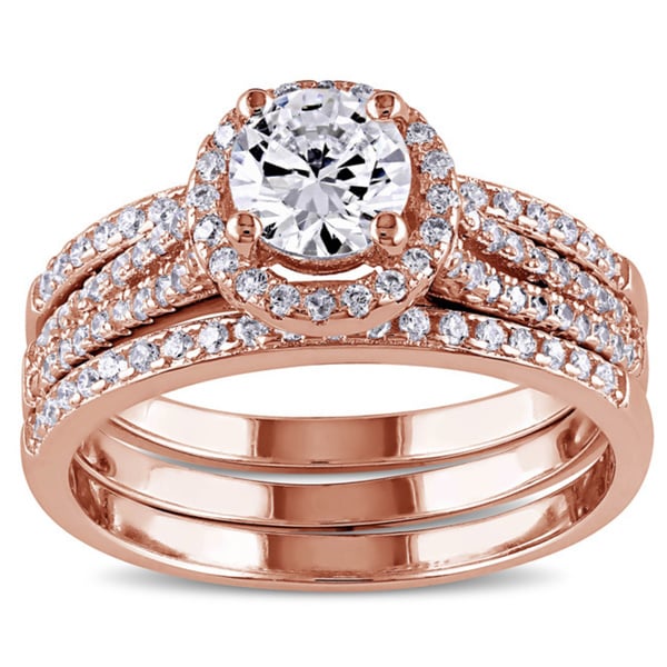 Shop Miadora Rose Gold over Silver Cubic Zirconia Bridal Ring Set ...