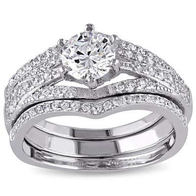 Miadora Sterling Silver Cubic Zirconia 3-piece Bridal Ring Set