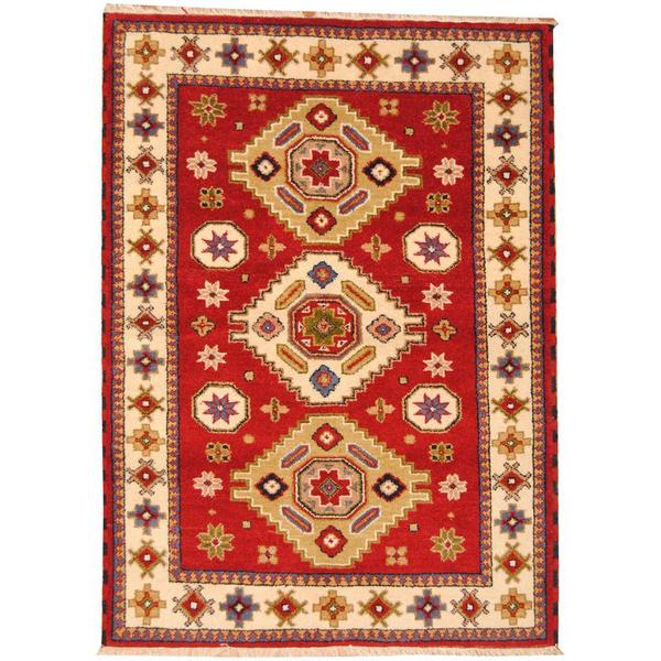 Handmade Herat Oriental Indo Tribal Kazak Wool Rug (India) - 4'10 x 6'7