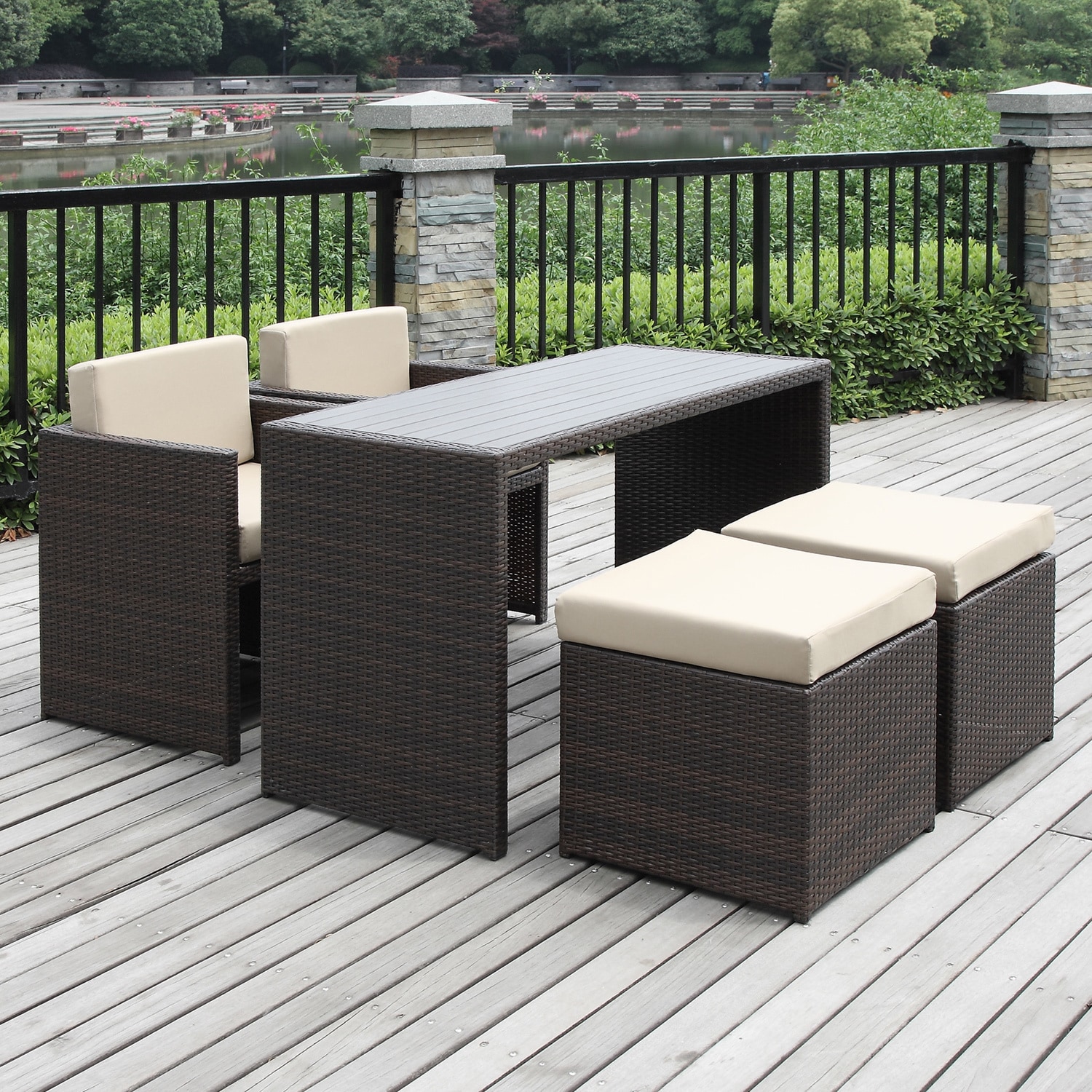 Shop Handy Living Aldrich Beige 5piece Indoor/ Outdoor Resin Rattan