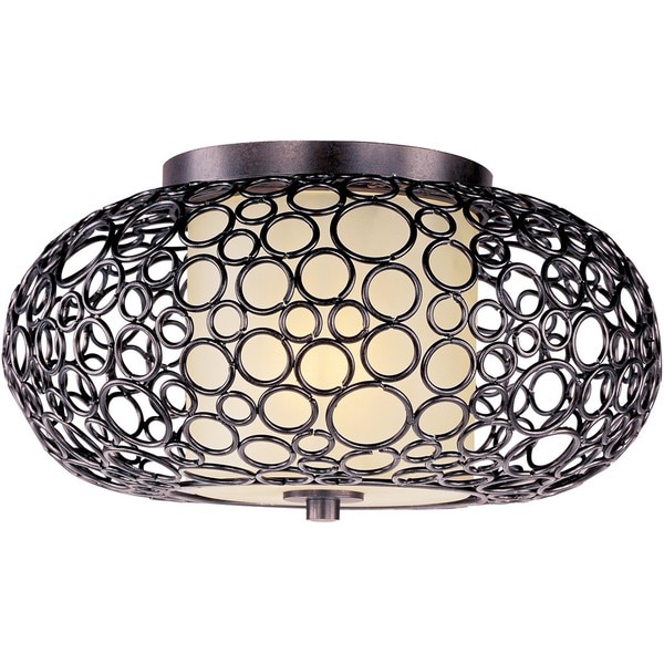 Dusty White Shade 1 light Bronze Meridian Flush Mount Light