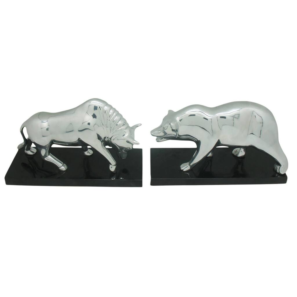 Aurelle Home Silver Bull and Bear Bookends Set