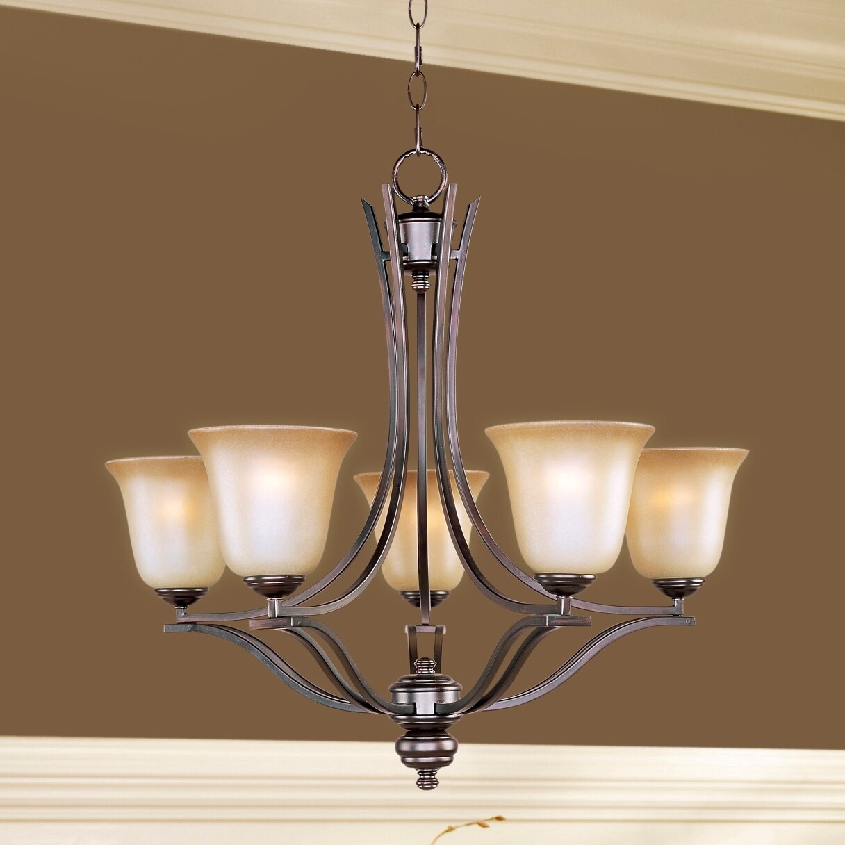 Maxim Wilshire Shade 5-light Bronze Madera Single Tier Chandelier (Madera 5-Light Chandelier) - Chandeliers For Bedrooms by Overstock.com