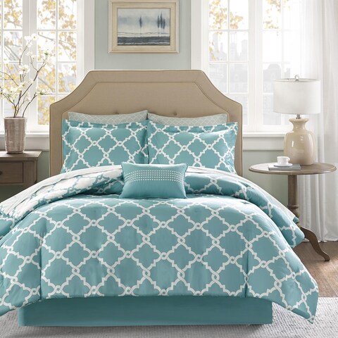 Madison Park Essentials Concord Aqua Reversible Complete Comforter and Cotton Sheet Se