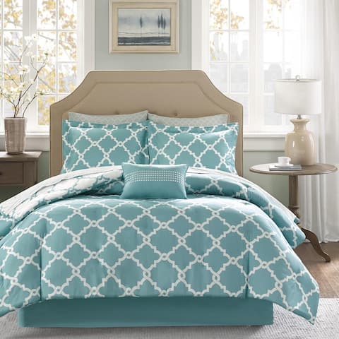 Madison Park Essentials Concord Aqua Reversible Complete Comforter and Cotton Sheet Se