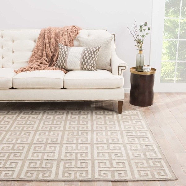Cipriana Handmade Geometric Cream/ Grey Area Rug (9' x 12') - 9' x 12'