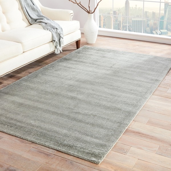Minke Handmade Solid Light Gray/ Silver Area Rug - 9' x 13'