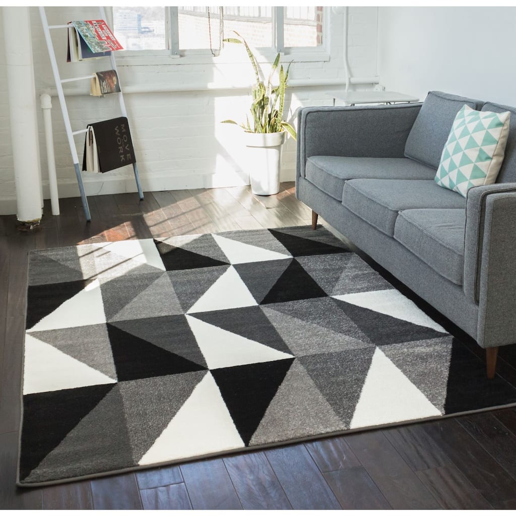 Well Woven Mano Shades of Grey Art Deco Grey Area Rug - 3'3" x 4'7"