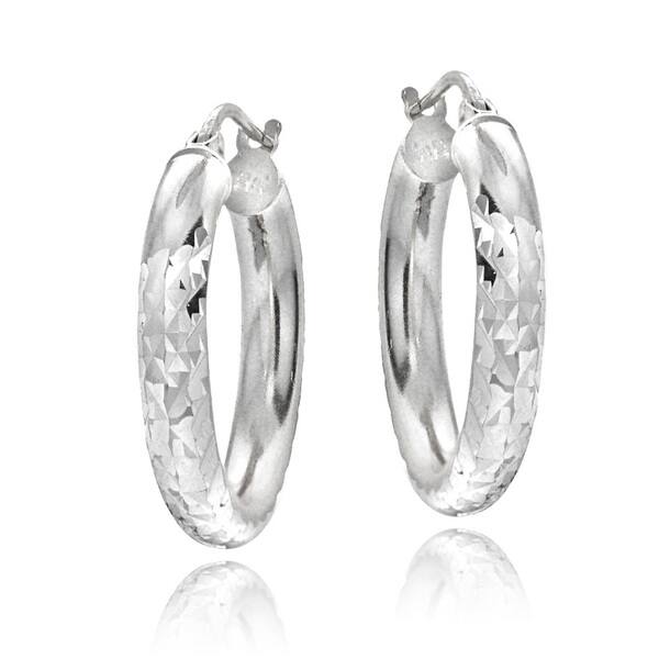 slide 1 of 4, Mondevio Sterling Silver High Polish Diamond Cut 25 mm Hoop Earrings (3mm)