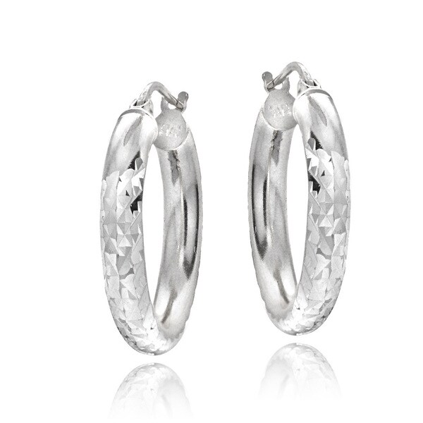 Mondevio Sterling Silver High Polish Diamond Cut 20 mm Hoop Earrings