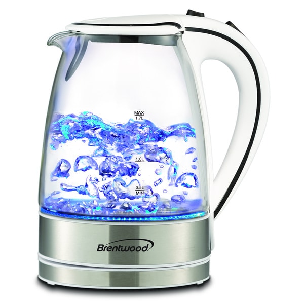 White 1.2L Glass Electric Tea Kettle Auto Shut-Off & Boil Dry Protection 1000W Water Kettle with LED Light BPA Free Cordless Water Boiler with Stainless Steel Inner Lid and Bottom Electric Kettle 