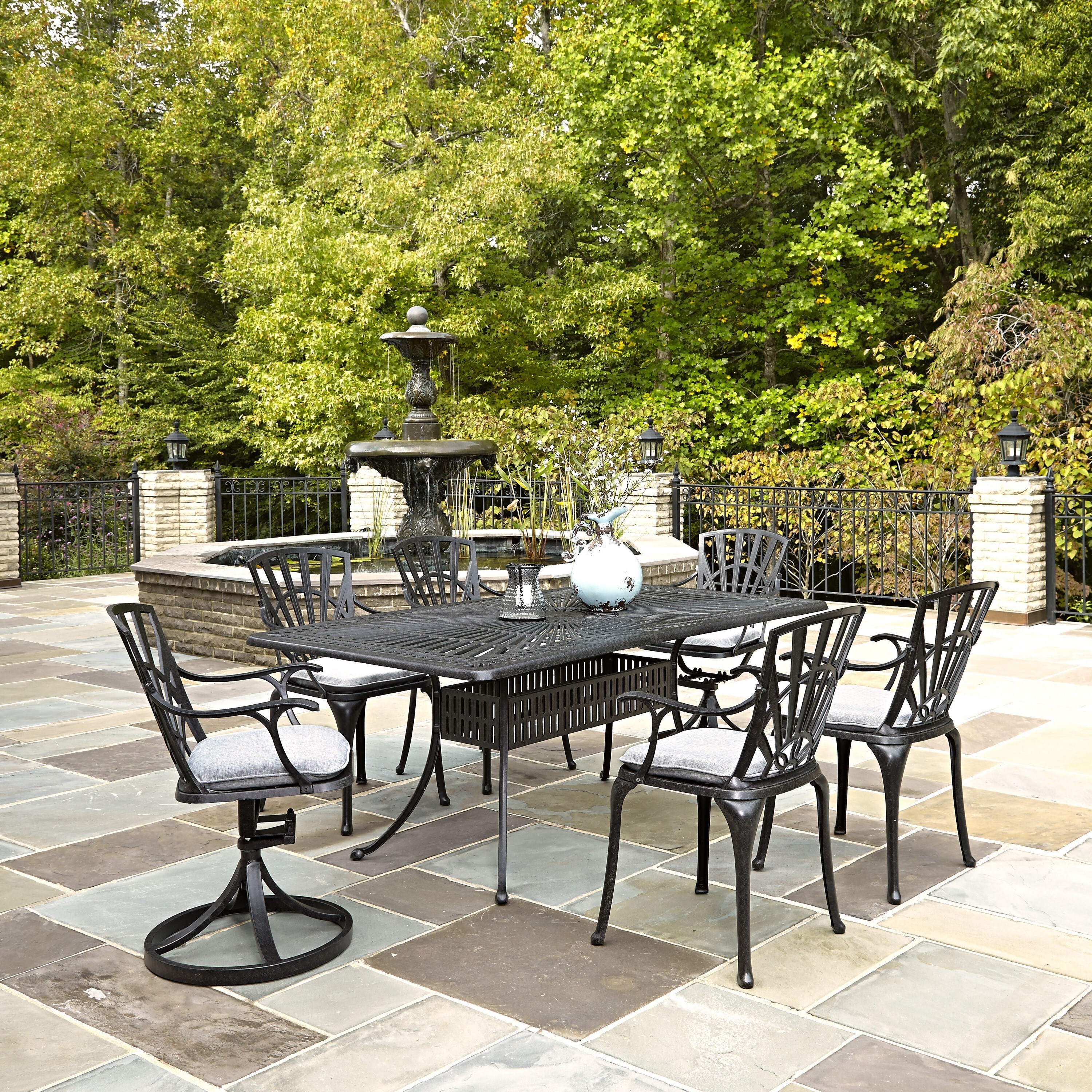 largo 7 piece outdoor patio dining set with umbrella ALAULM 7-Piece You don’t have to be on vacation to enjoy island living Key Largo 7-Piece Dining Set