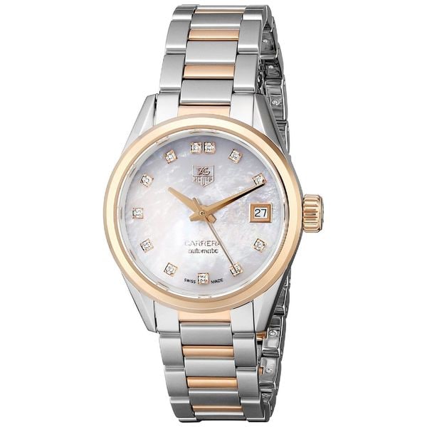 Tag Heuer Women's WAR2452.BD0772 'Carrera' Mother of Pearl Diamond Dial Two Tone Automatic Watch. Opens flyout.