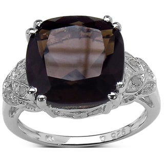 Malaika Sterling Silver 6.18ct. Smoky Quartz and Diamond Accent Ring