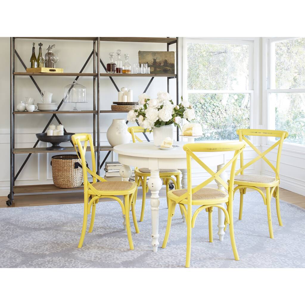 Handy Living Hillgate 5 Piece Dining Set in Antique White with Yellow Chairs