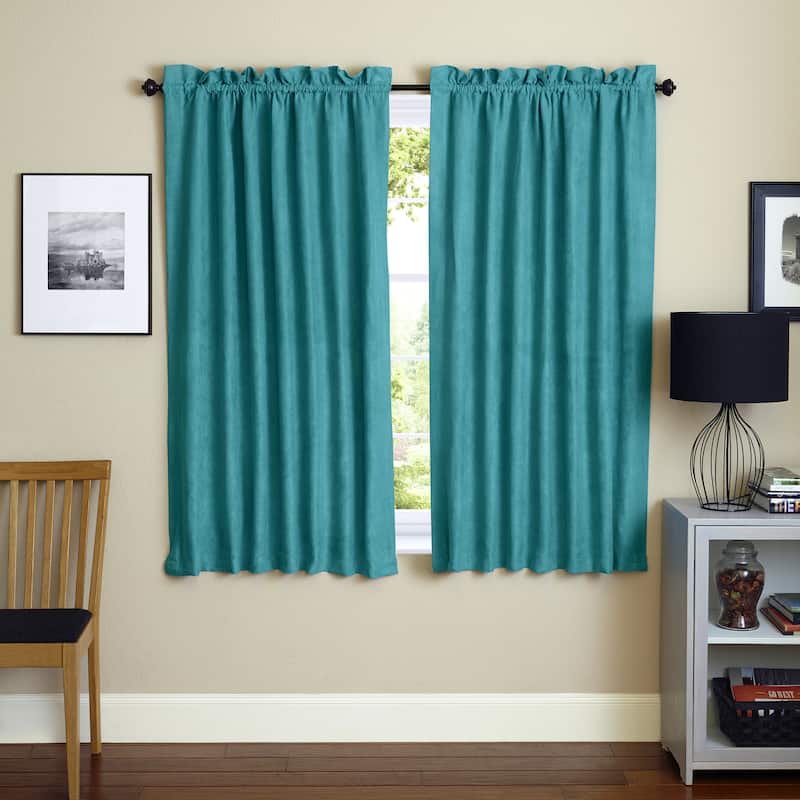 Blazing Needles 63-inch Microsuede Blackout Curtain Panel Pair - 52 x 63 - Aqua Blue