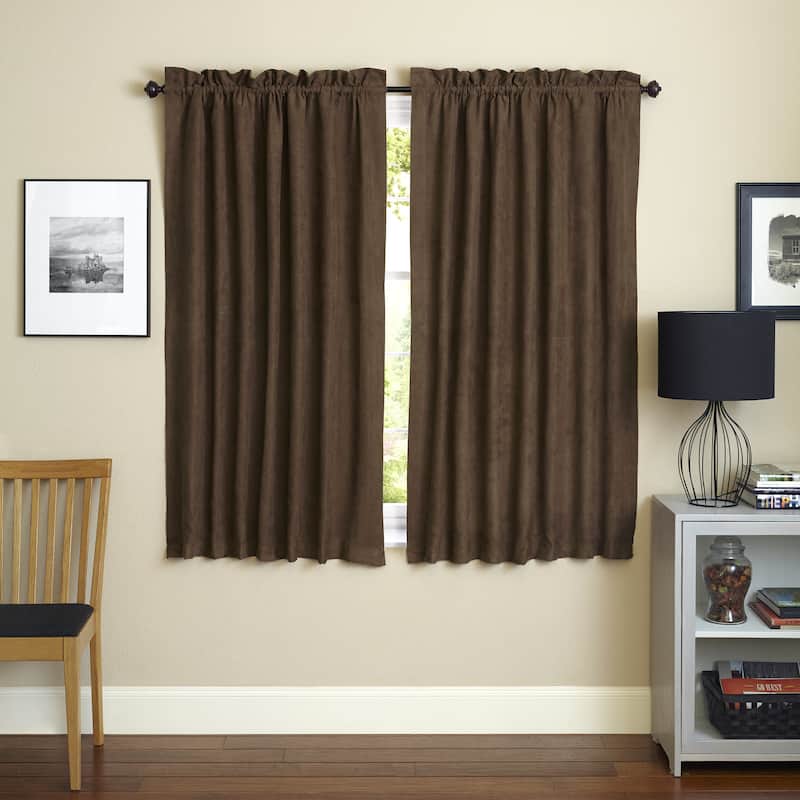 Blazing Needles 63-inch Microsuede Blackout Curtain Panel Pair - 52 x 63 - Chocolate
