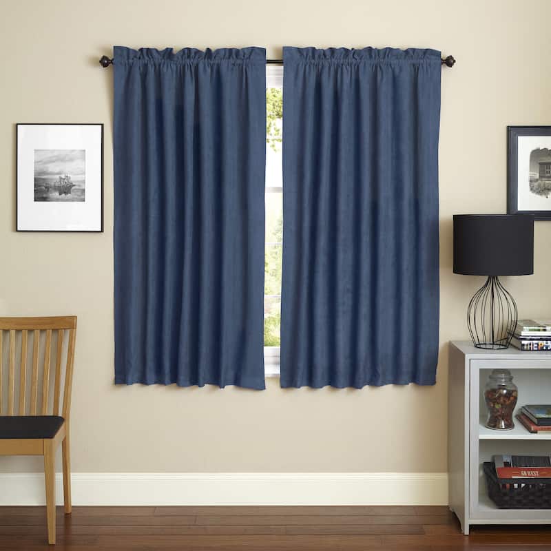 Blazing Needles 63-inch Microsuede Blackout Curtain Panel Pair - 52 x 63 - Indigo