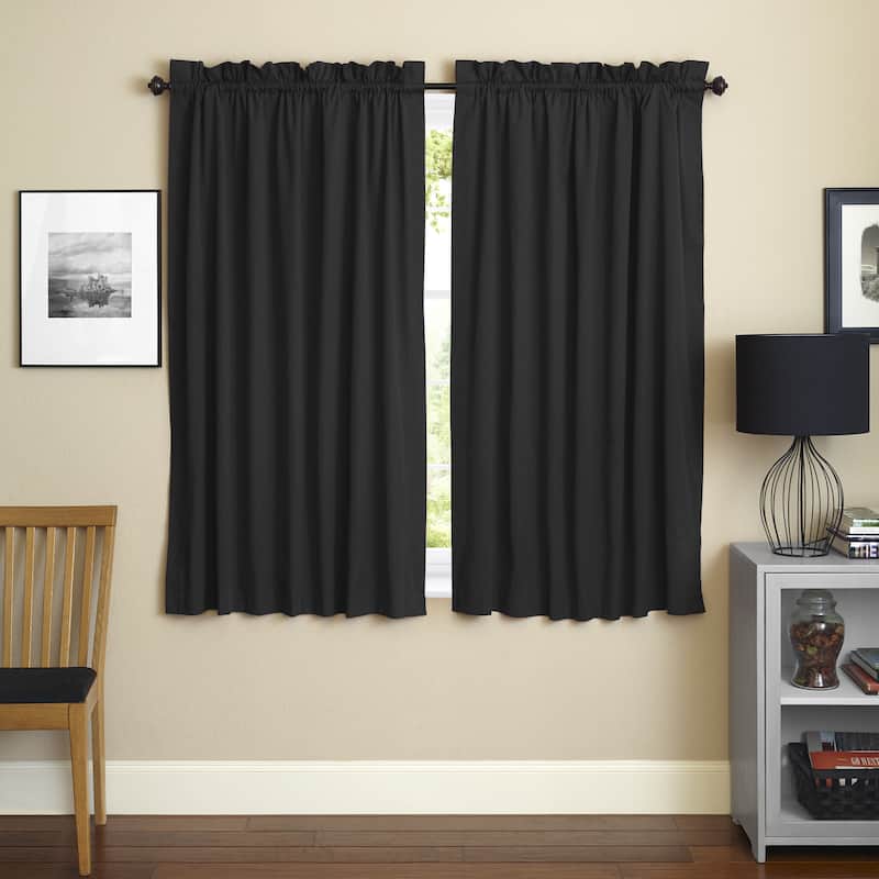 Blazing Needles 63-inch by 52-inch Twill Curtain Panels (Set of 2) - 52 x 63 - 52 x 63 - Black