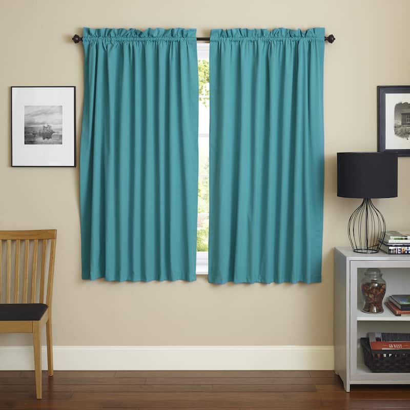 Blazing Needles 63-inch by 52-inch Twill Curtain Panels (Set of 2) - 52 x 63 - 52 x 63 - Aqua Blue